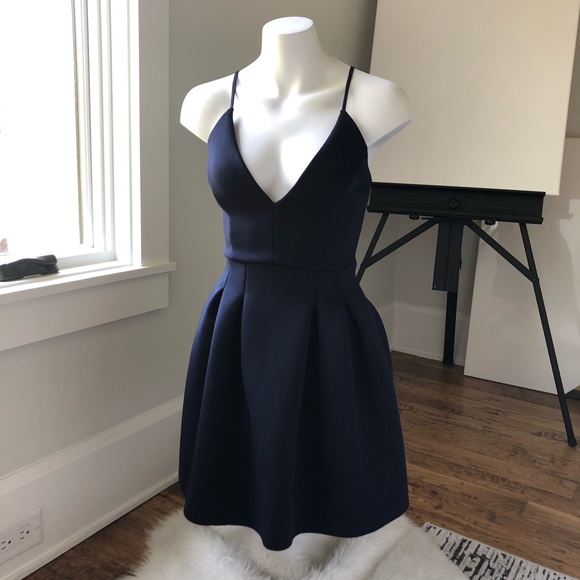 Windsor Navy Cocktail Dress S Plunge Neckline - Picture 2 of 7